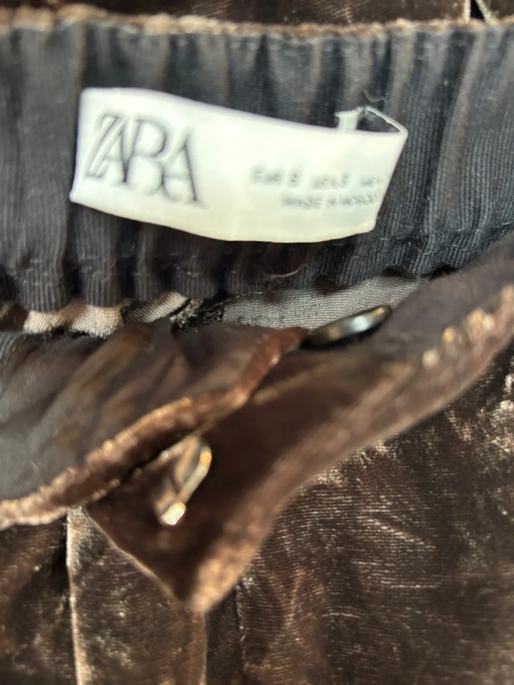 Men's Brown Velvet Elastic-Waist Pants